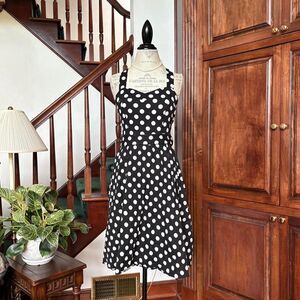 TopDress Retro Black White Polka Dot A Line Dress Pinup Halter Rockabilly